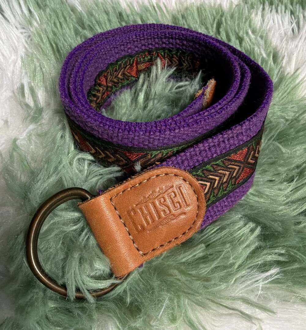 Chisco Vintage Woven Belt Purple Aztec Leather D-Ring USA